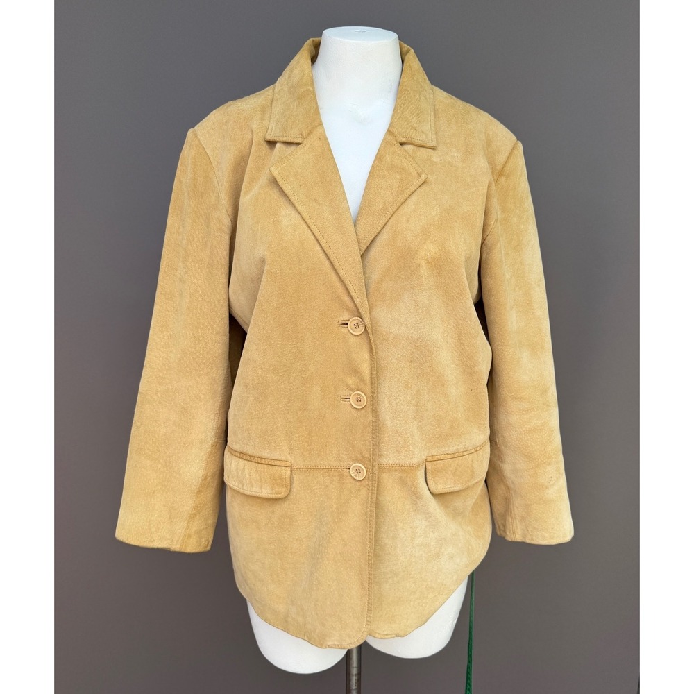 Vintage Suede Leather Blazer Jacket‎ Sz 14 Large Tan Camel Western Boho 90s Coat